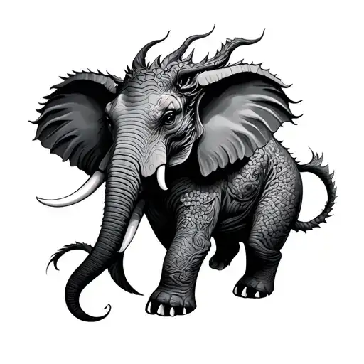 Elephant And Dragon Spinal Tattoo Design