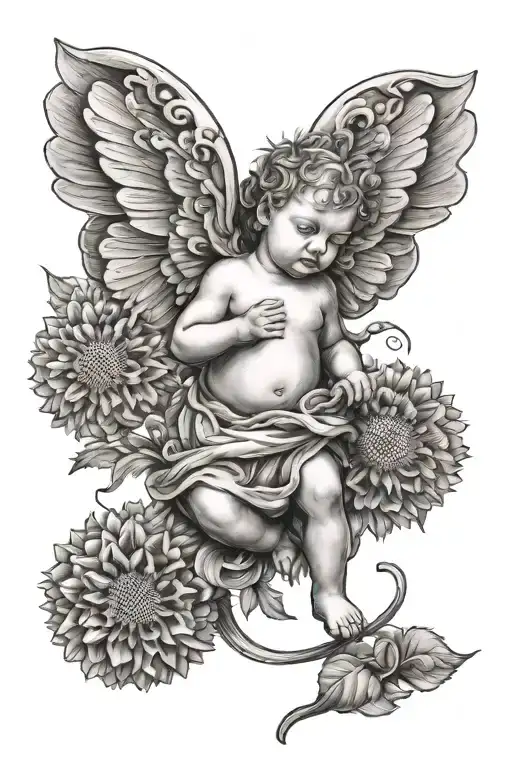 Cherub Tattoo With Dandelion