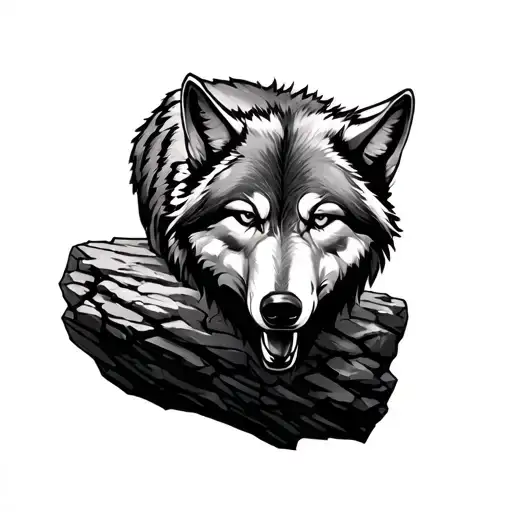 Wolf On The Rock Tattoo Design