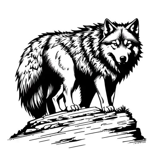 Silouette Of The Wolf Standing On The Rock