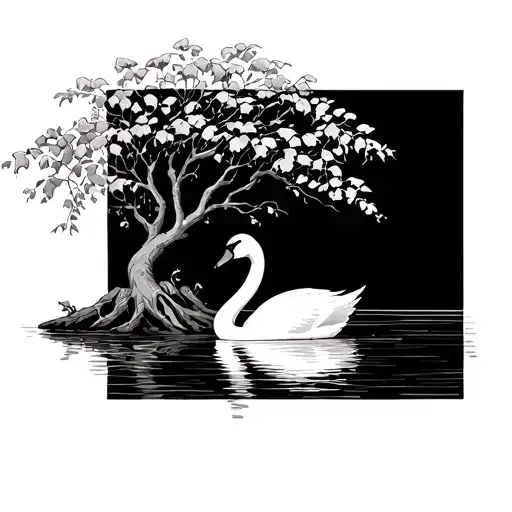 Willow Tree And Swan And Pond