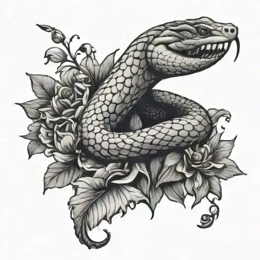 Cobra Snake Slithering Over Bed Of Flowers With Butterflies On Top