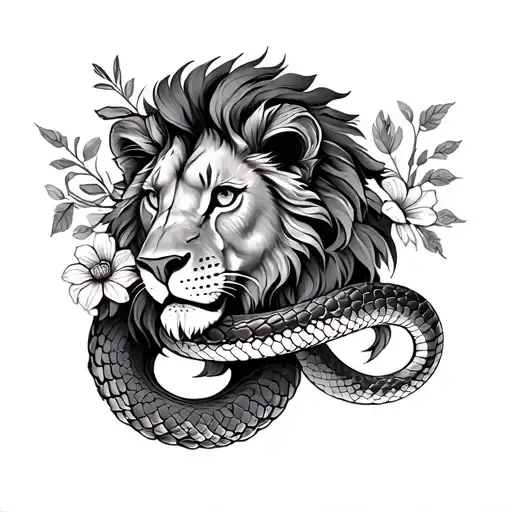 Lion And Snake With Flowers