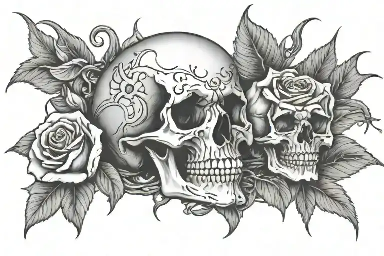 Rose Inside Skull And Lucifer Falling