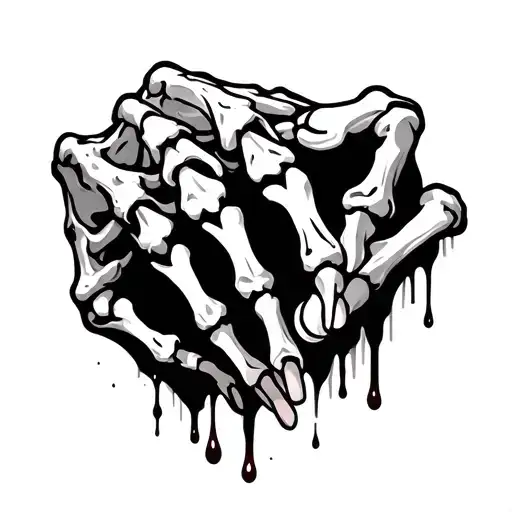 Skeleton Hand Tattoo With Small Blood Drops In It
