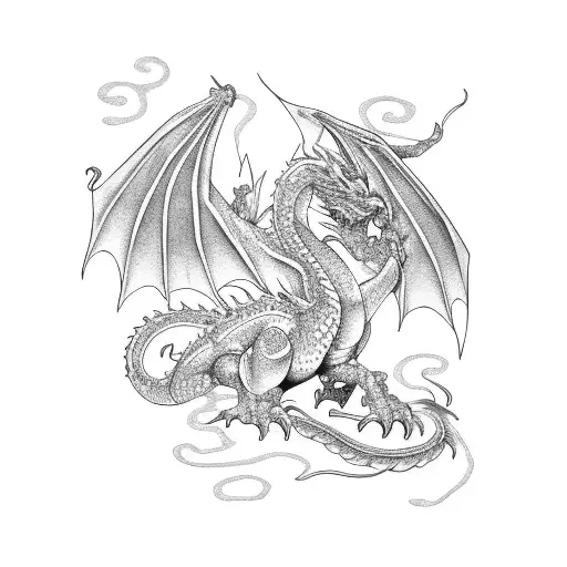 Dragon With Blue Flowers