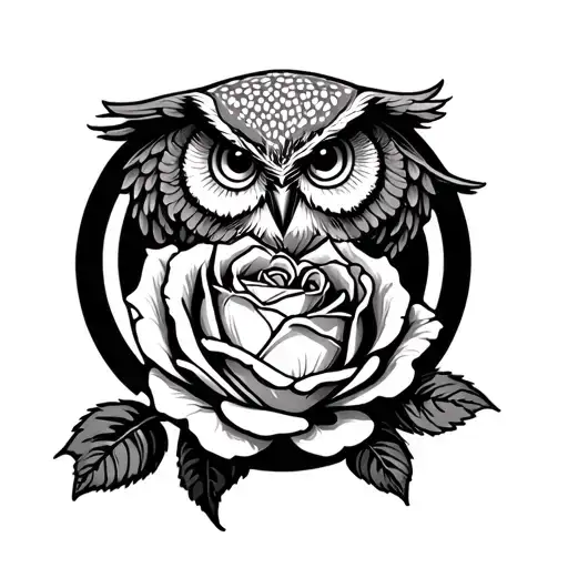 Rose In A Circle With Owl On Top