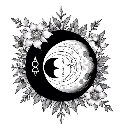 Sun And Moon Intertwined With Embroidery And Flowers With A Saggitarius Symbol