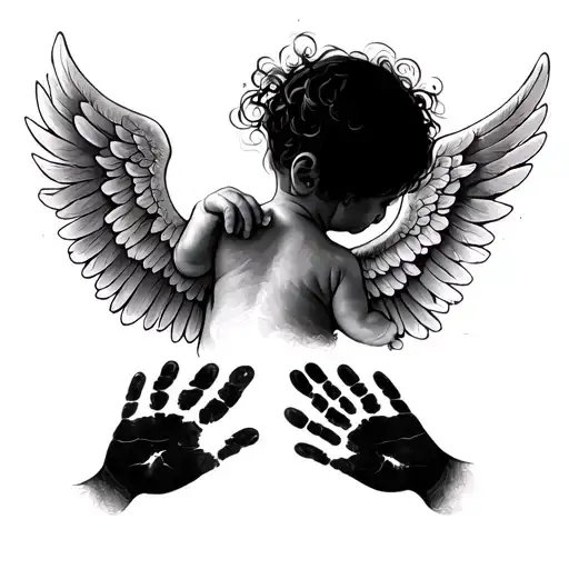 Back Tattoo Of A Baby Handprints Turning Into Angel Wings