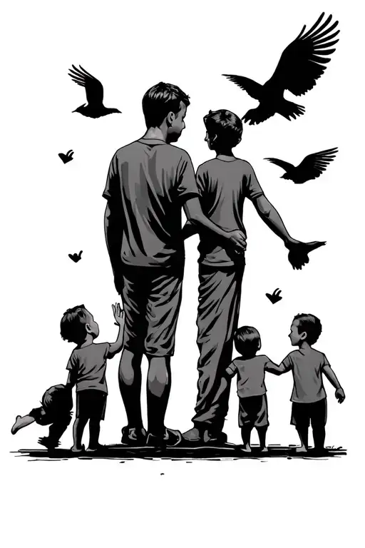 Dad And 5 Children Holding Hands