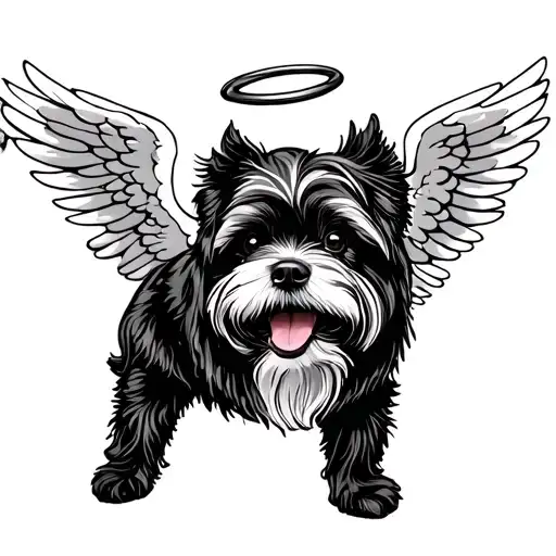 Black Shi Tzu Dog Smiling With Halo And Angel Wings