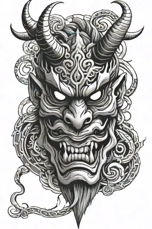 Oni Mask With Gemini Symbol Intertwined Symbolizing