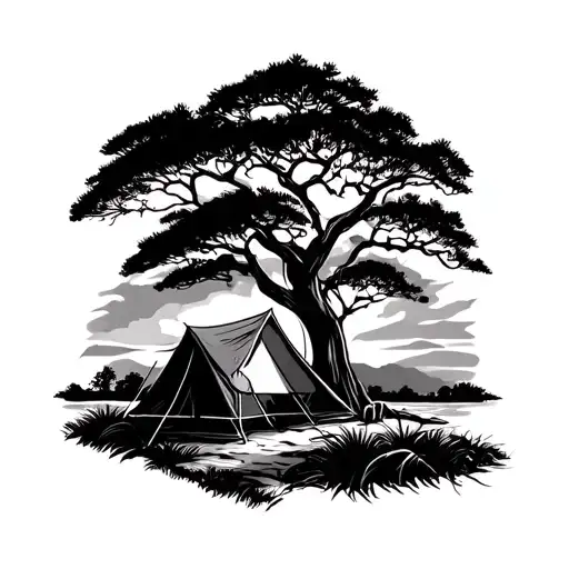 Africa Savanha Sillhoute With Australian Outback Forest Camping