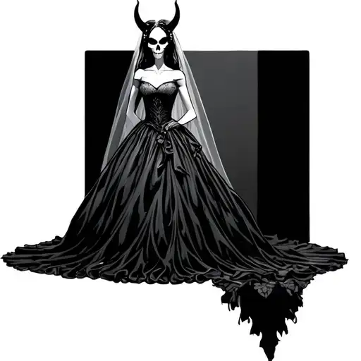 Daughter Of Death In A Black Wedding Dress With A White Face Of A Demon