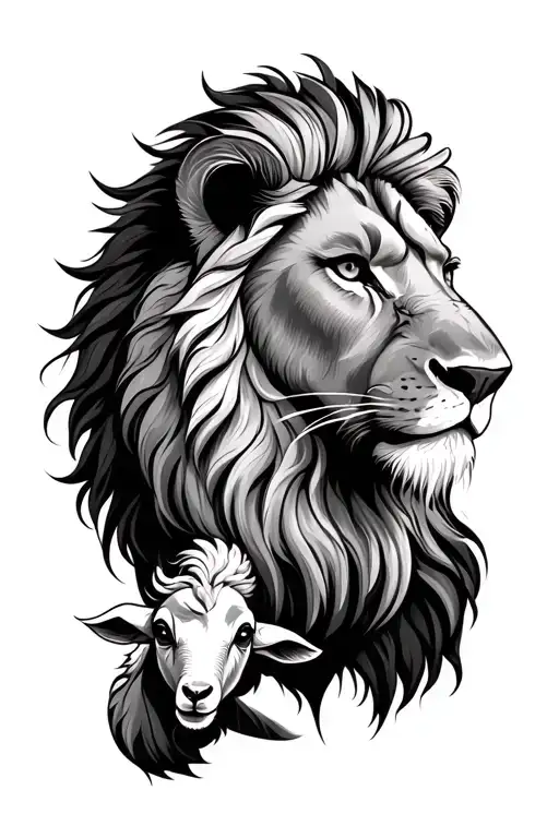 Half Head Of A Lion Combined With Half Head Of Lamb