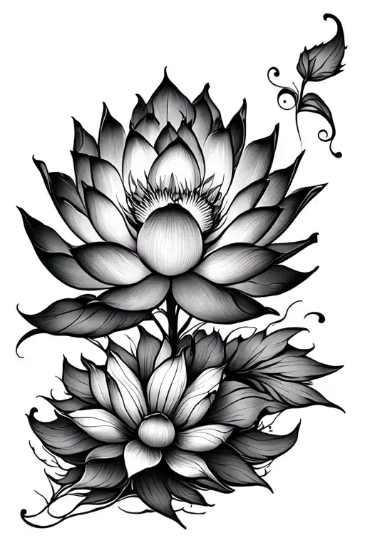 Lotus Flower Line Tattoo For Back