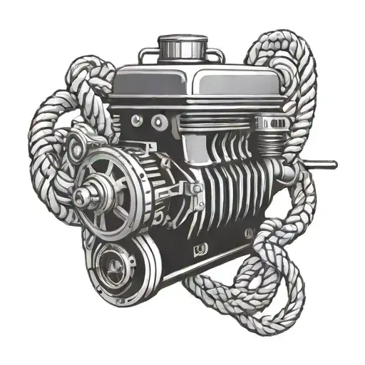 Design A Tattoo Of A Rope Forming A Loop Around A Classic Car Engine