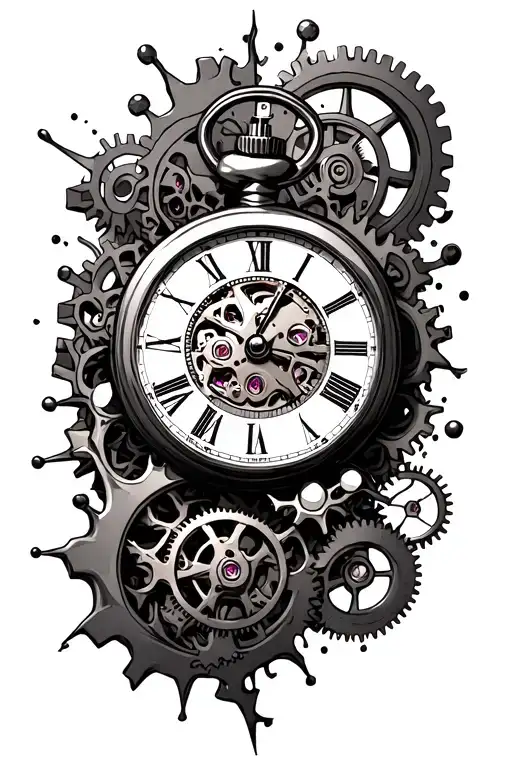 Exploding Pocket Watch Face Breaking Apart Surrounded By Gears