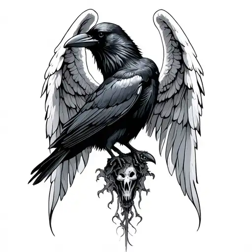 Angel Of Death With A Raven Perched