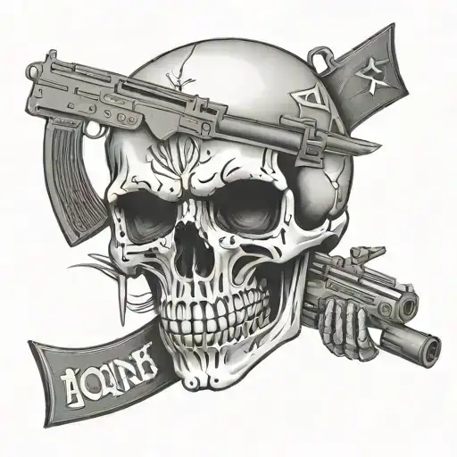 A Skull With A Ak47 With Words Fener Written In His Forehead