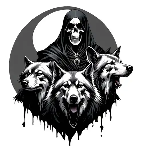 Grim Reaper With Wolves