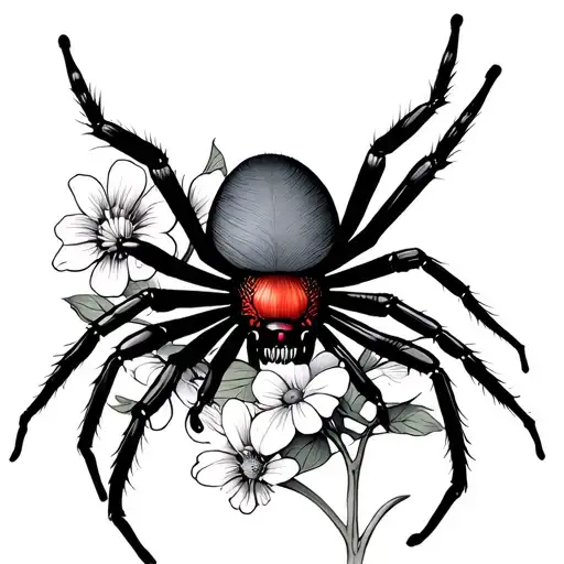 Redback Spider With Flowers