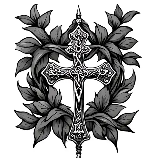 Traditional Orthodox Cross And Around It The Vine