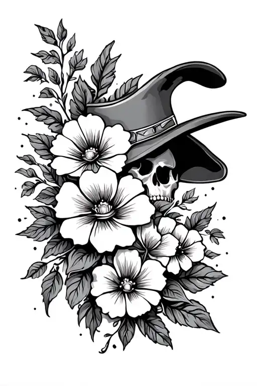 Western Tattoo With Flowers Fine Line