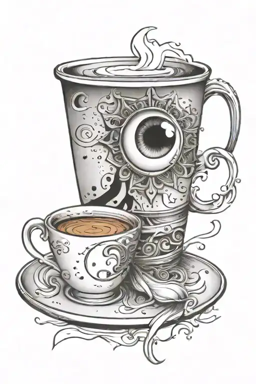 Coffee Cup And Moon And Realistic Eye