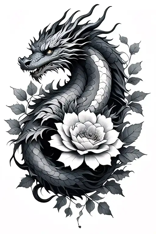 Flowers And Leaves And Wind With Dragon Wrapped