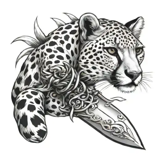 Cheetah Surrounding A Dagger Intertwined