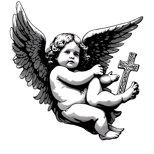 Baby Angel And A Cross