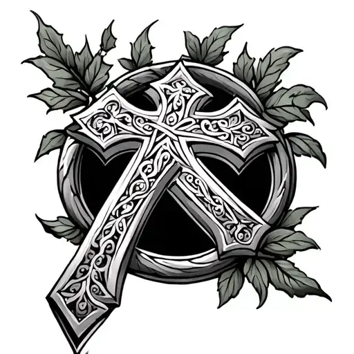 Traditional Orthodox Cross And Around It The Vine