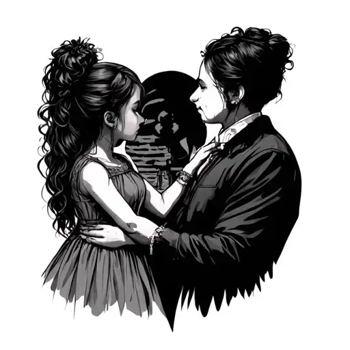 Two Girls Hold The Hands Of Their Father