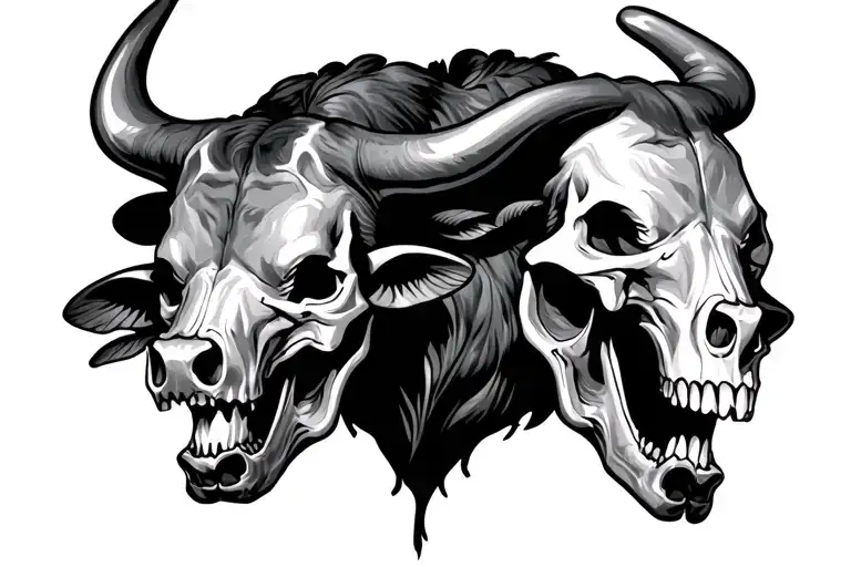 Bull And 2 Skull Full Chest