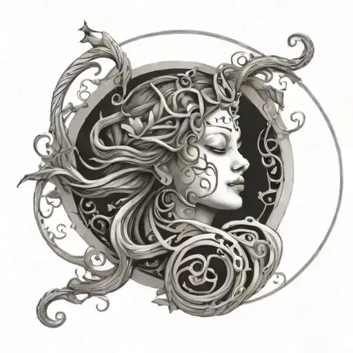 A Detailed Sculpture Of The Moon Goddess With Vines Wrapping Around Her Arms And Legs