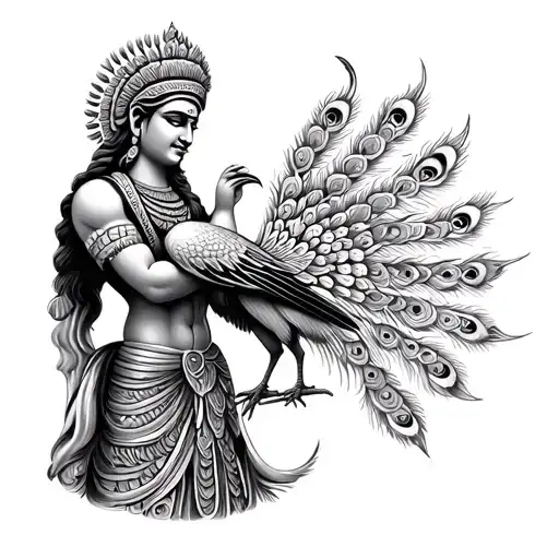 Lord Murugan Vel With Peacock