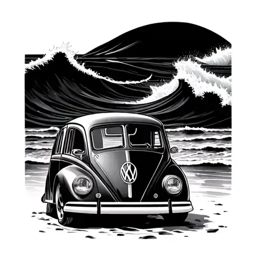 Sea Waves Beach Vaulkswagen T2 Parked