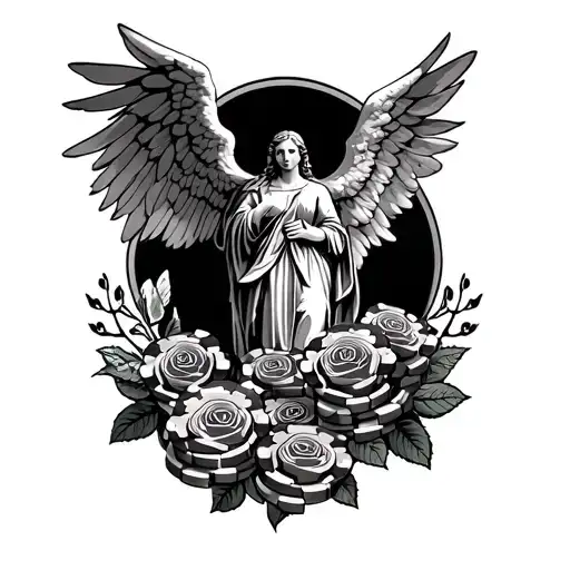 Roses Cards And Poker Chips Sleeve With Guardian Angel