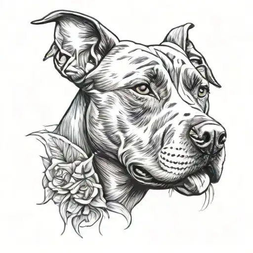 Design A Black-grey Portrait Of An Pitbull Dog With A Rap Music Themed Background