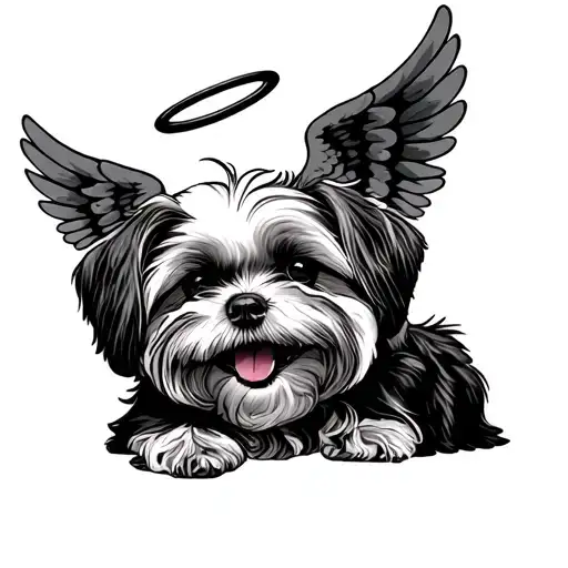 Shi Tzu Dog Smiling With Halo And Angel Wings