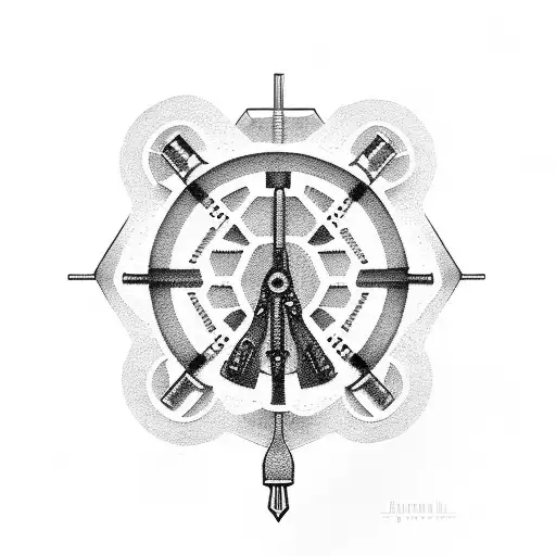 Dotwork Representation Of Military Equipment And Weaponry