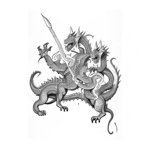 Three Cats Fighting A Dragon