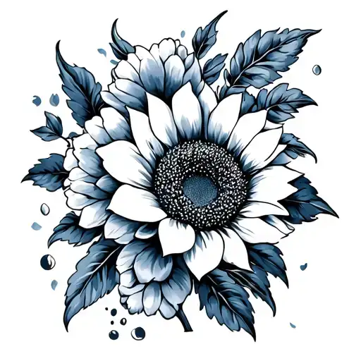 Blue Bonnet And Sunflower And Peony