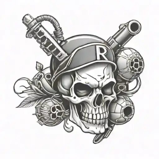 Skull And Grenades With Letter R