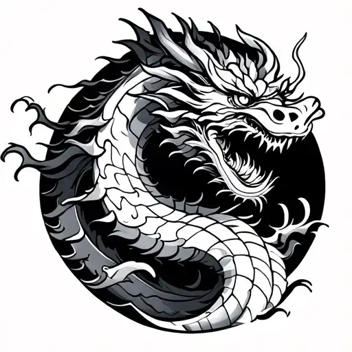 Japan Dragon With Waves