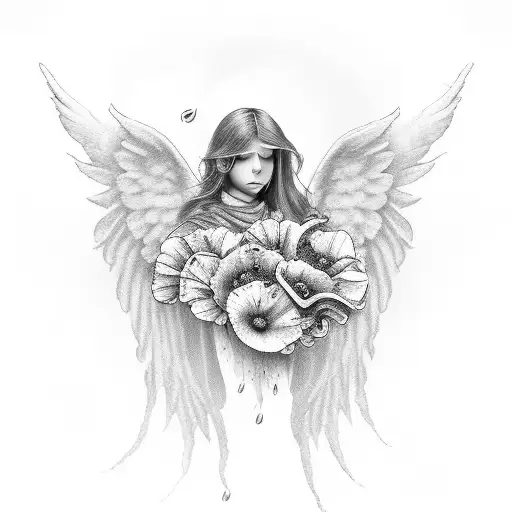 Fingerprint With Angel Wings And Poppy Flowers