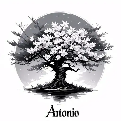 Brushstroke Cherry Blossom Tree With The Name Antonio Hidden In The Tree