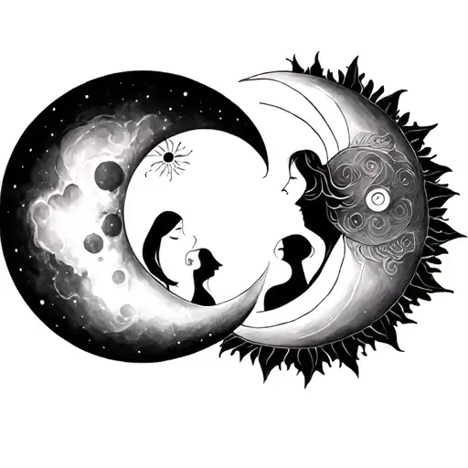 Small Mother And Daughter Moon And Sun Matching