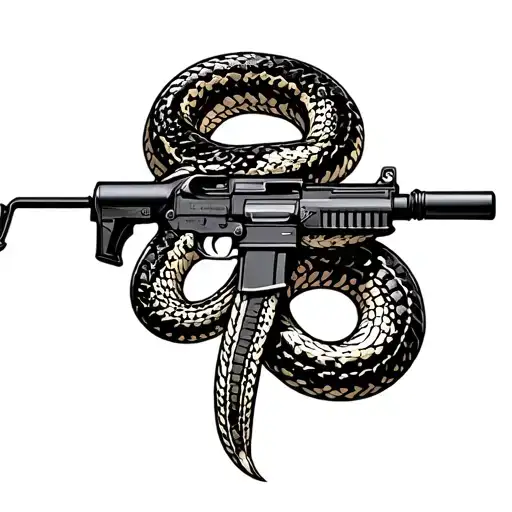 A Snake Wrapped Around An Ak 47 Assault Rifle
